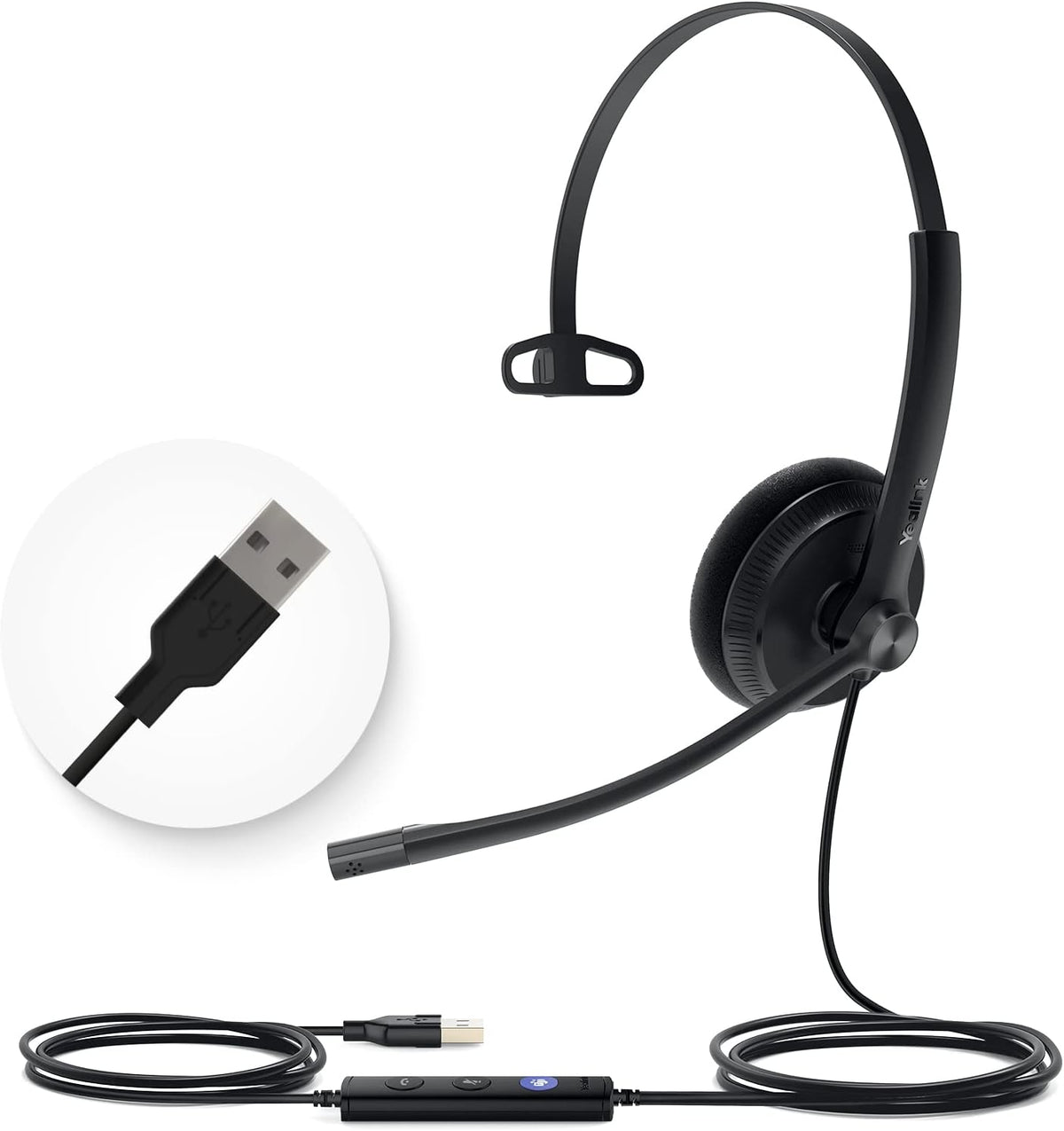 Yealink UH34 USB Headset with Mic, Single Ear Wired Headphones with Noise