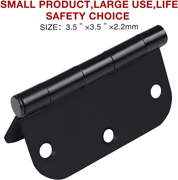 Interior Matte Black Hardware Door Hinges 3.5 Inch 30 Pack 3 1/2" Rounded 5/8"