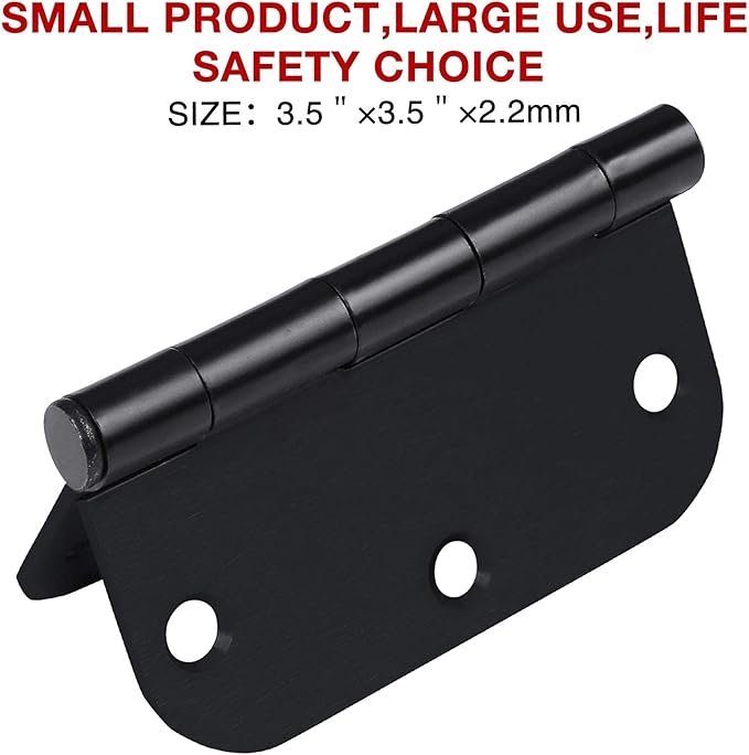Rounded Door Hinges 3-1/2" x 3.5 inch, 5/8 Radius, Matte Black 3 ½ Inch 42 Pack