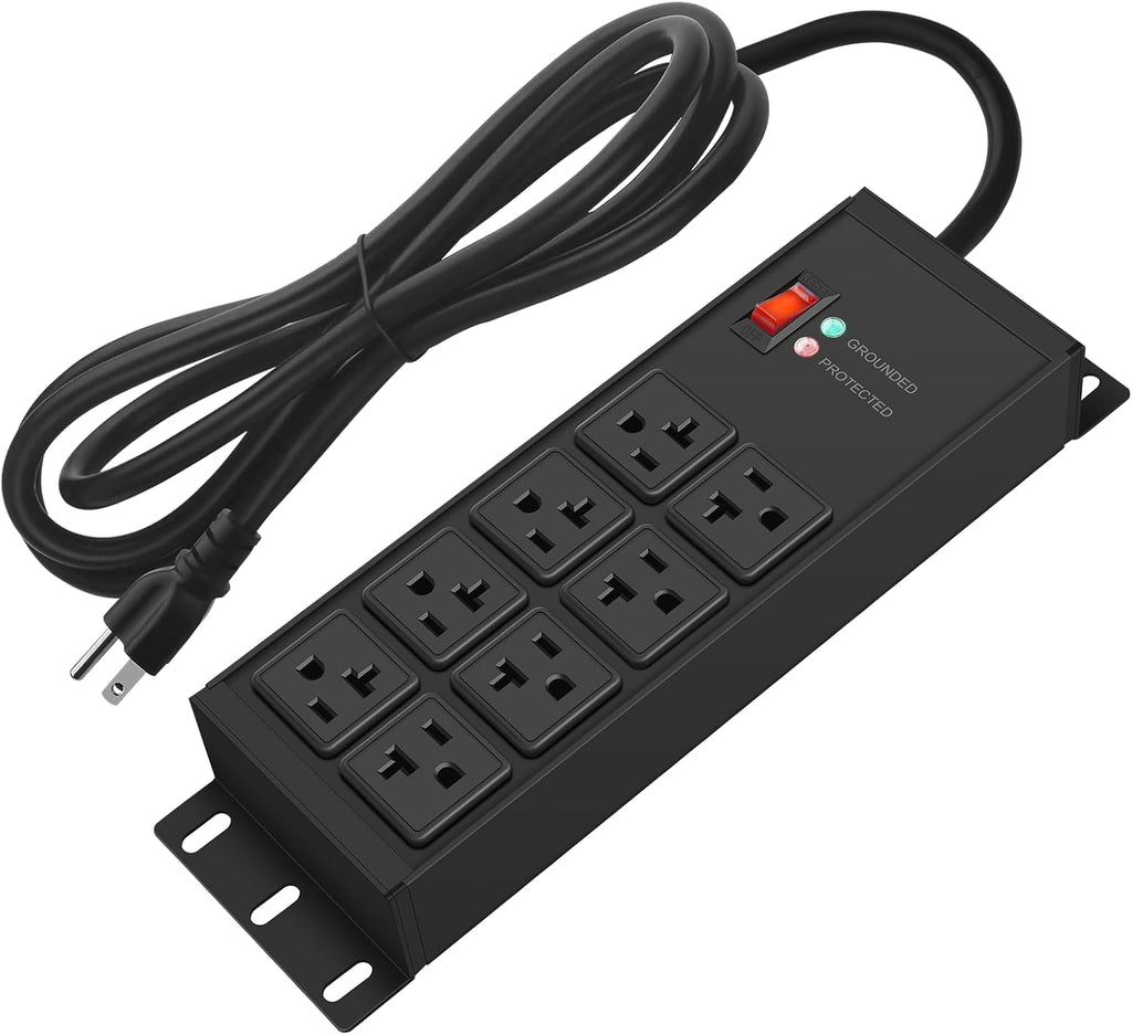 CCCEI Black Heavy Duty Power Strip Surge Protector 20 AMP, 8 Outlets 12 Gauge