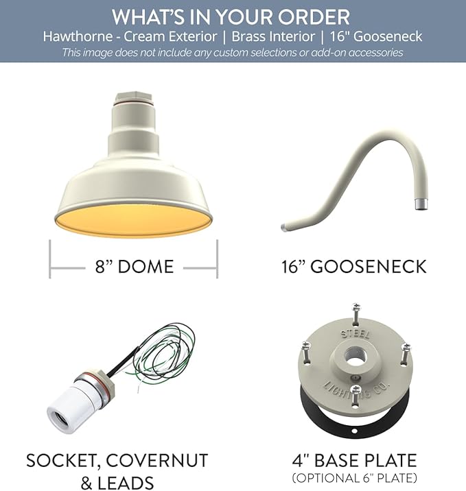 Steel Lighting Co. Hawthorne Barn Light | Outdoor Wall Mounted | 8 inch Dome |