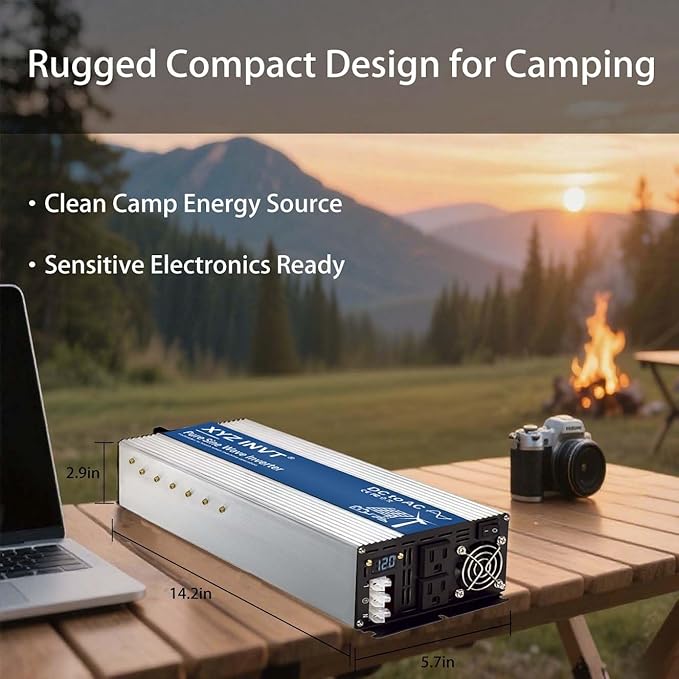XYZ INVT 3000W Pure Sine Wave Inverter 12V to 120V AC, 6000W Peak Power