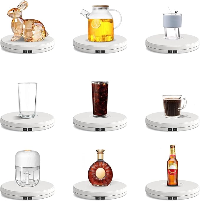 YVV LED Rotating Display Stand White 10 Inch 360° Motorized Turntable
