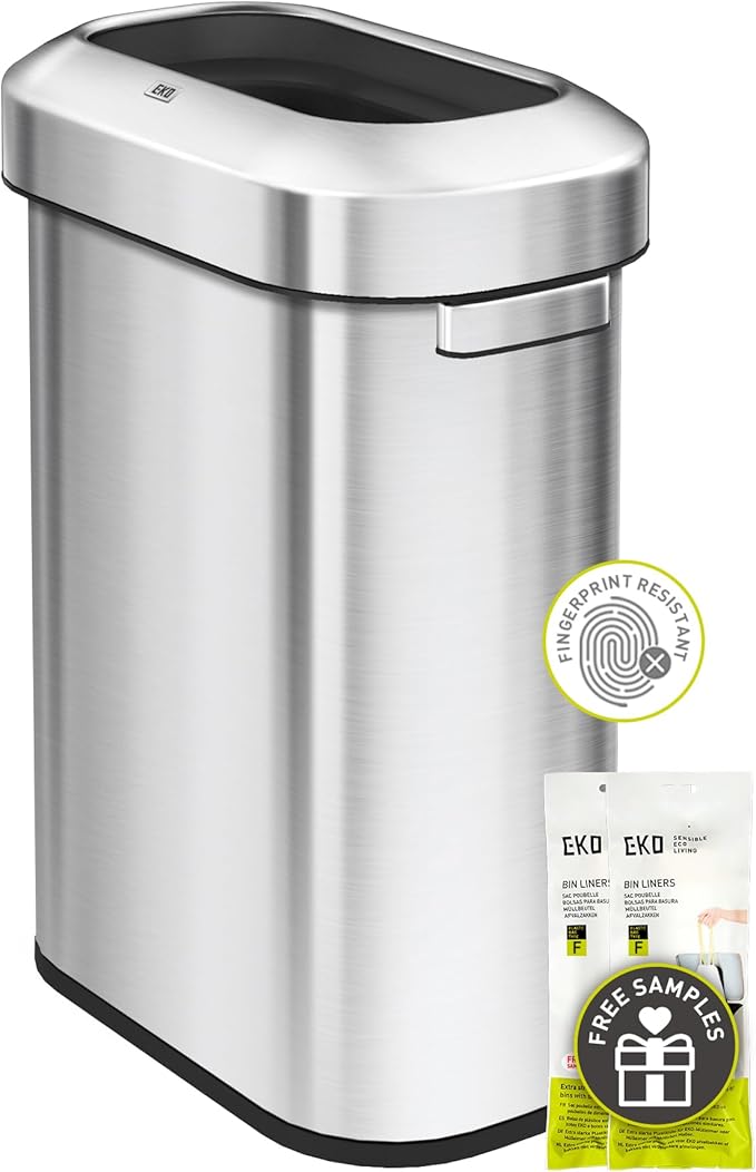 EKO Urban 16 Gallon/60 Liter Open Top Stainless Steel Slim Commercial Trash Can