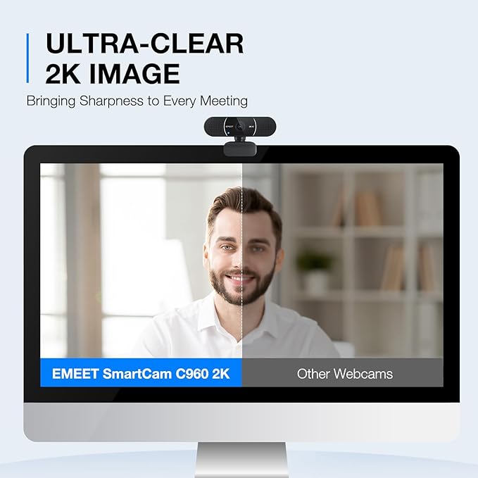 EMEET C960 2K Webcam with Microphone, 2K QHD, 2 Noise-Reduction Mics, TOF