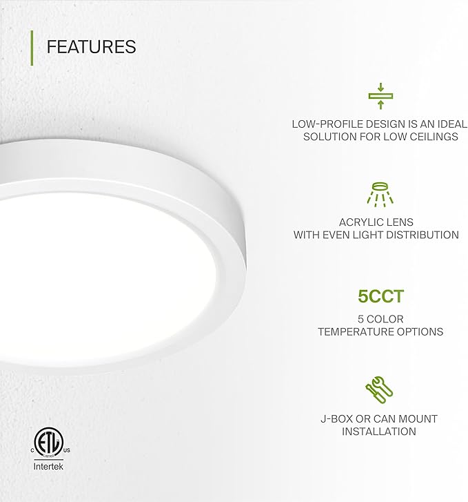 ASD LED 5" Round Flush Mount Ceiling Light Fixture, Low Profile Surface (12 Pack)