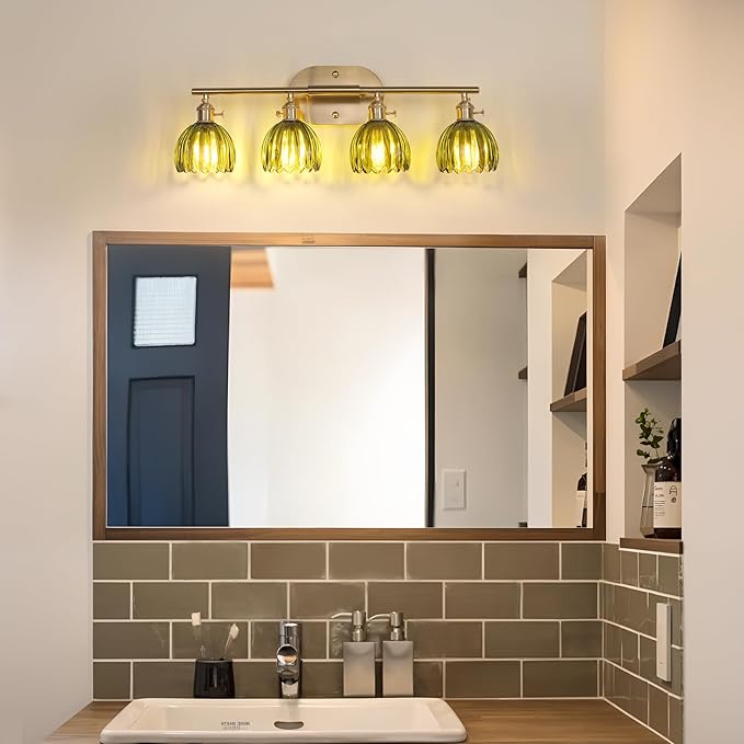 Shenmoyl Bathroom Light Fixtures, 4-Light Brass Vanity Wall Light Over Mirror