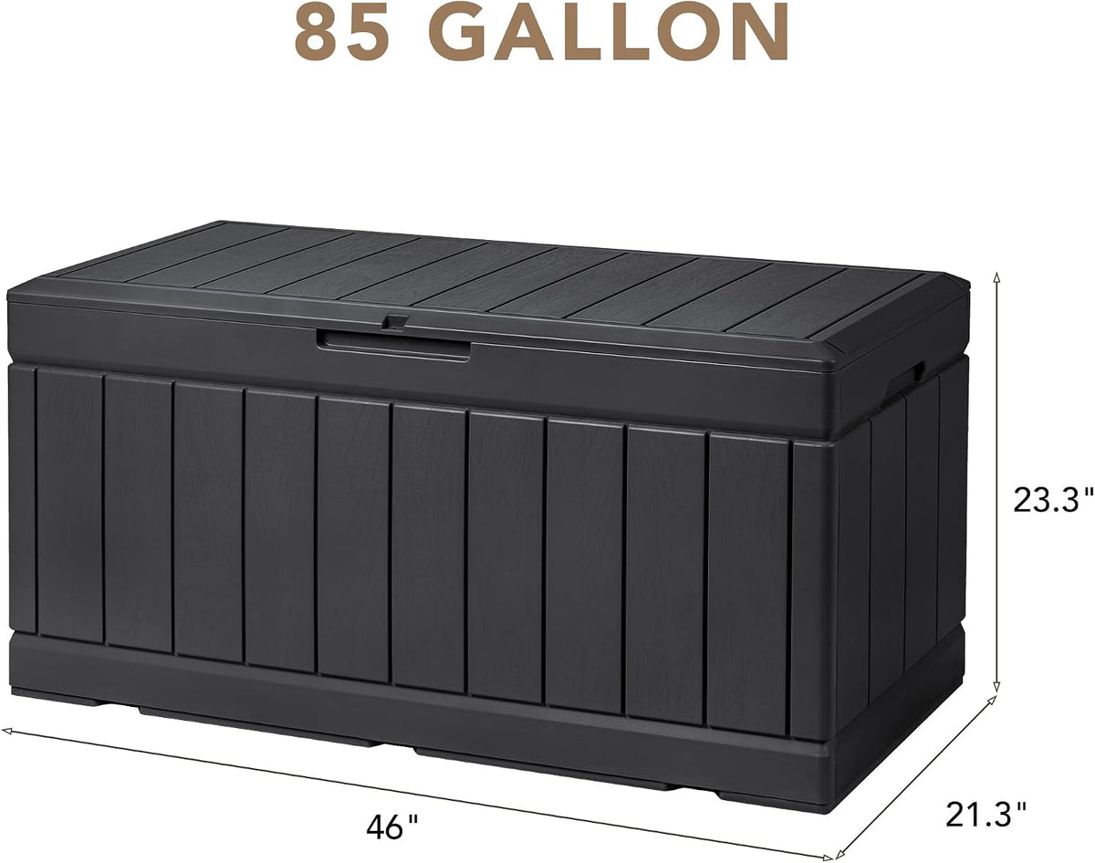 devoko 85 gallon deck box lockable resin outdoor on a desk or shelf