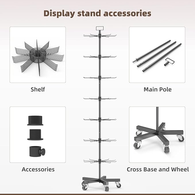 YEOOE Upgraded Retail Display Stand 7 Tier Spinning Display Stand, Movable Shop