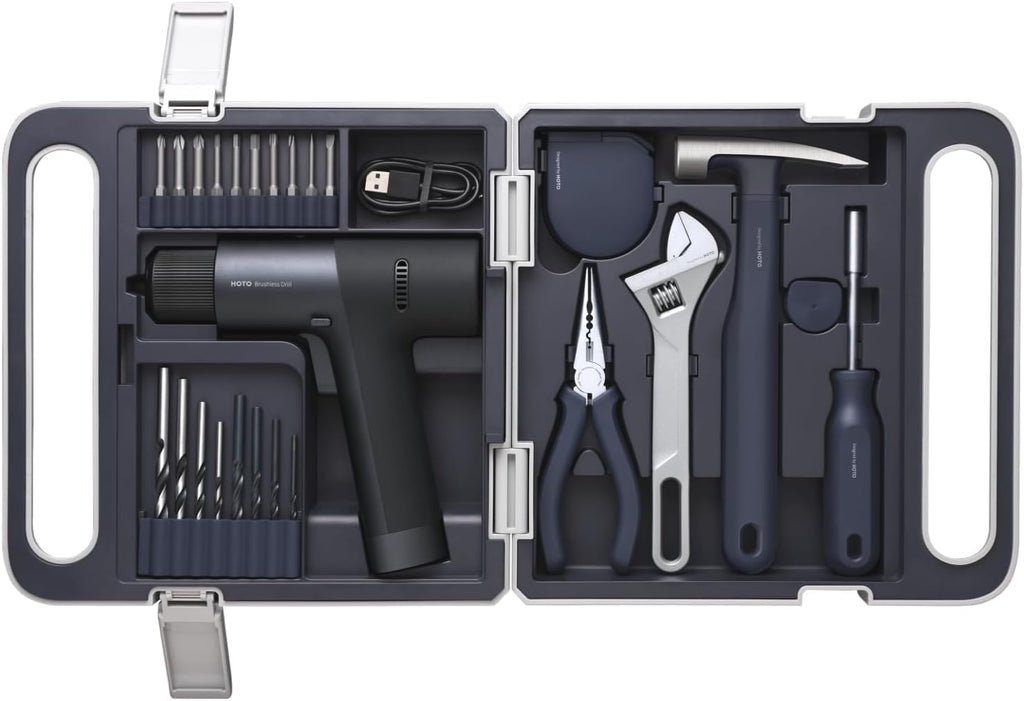 HOTO Cordless Brushless Drill Tool Set, Variable Speed, Hidden Buckle, Unique