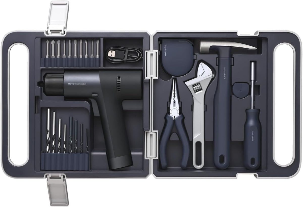HOTO Cordless Brushless Drill Tool Set, Variable Speed, Hidden Buckle, Unique