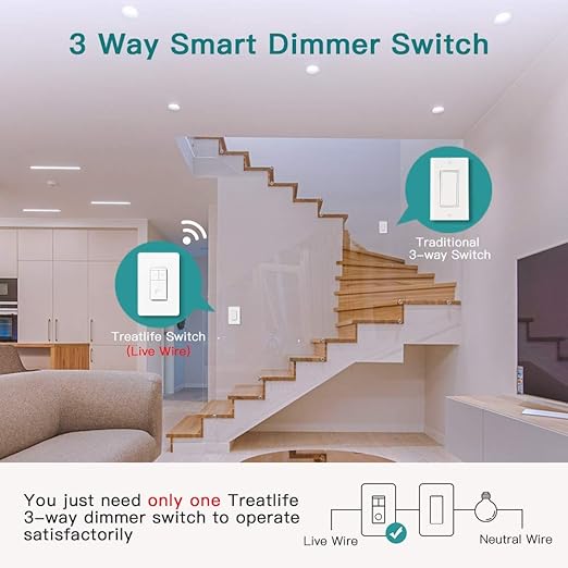 TREATLIFE 3 Way Smart Dimmer Switch 2 Pack, 2 Master Dimmer Switch Compatible