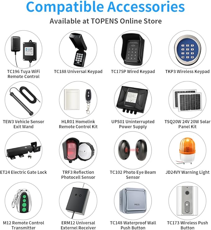 TOPENS AT6131S Solar Single Swing Gate Opener Medium Duty Automatic Gate Motor
