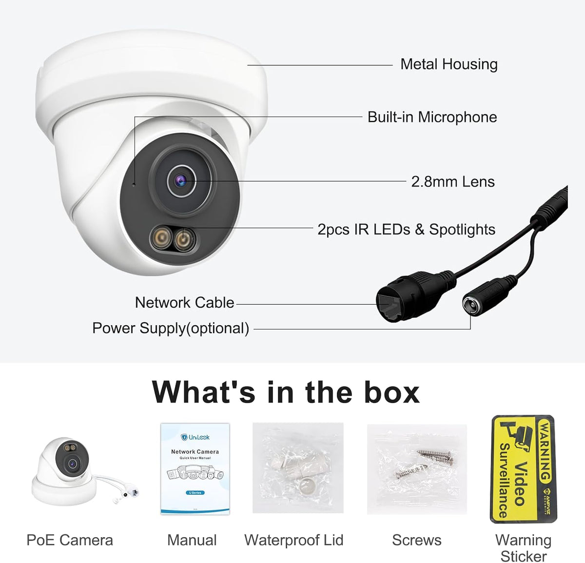 unilook 4mp poe camera, turret security poe ip, view 9