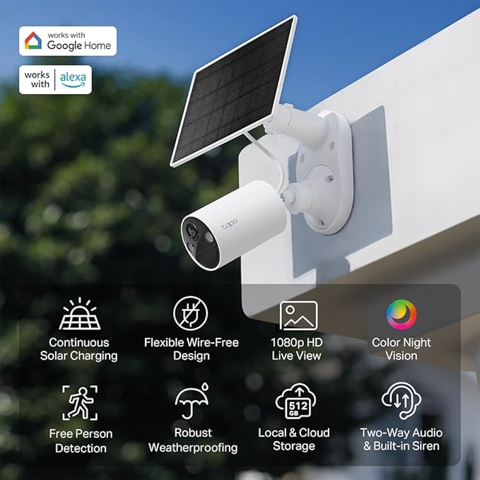 Tapo TP-Link SolarCam C402 Kit, Outdoor Battery Camera w/Solar Panel Base