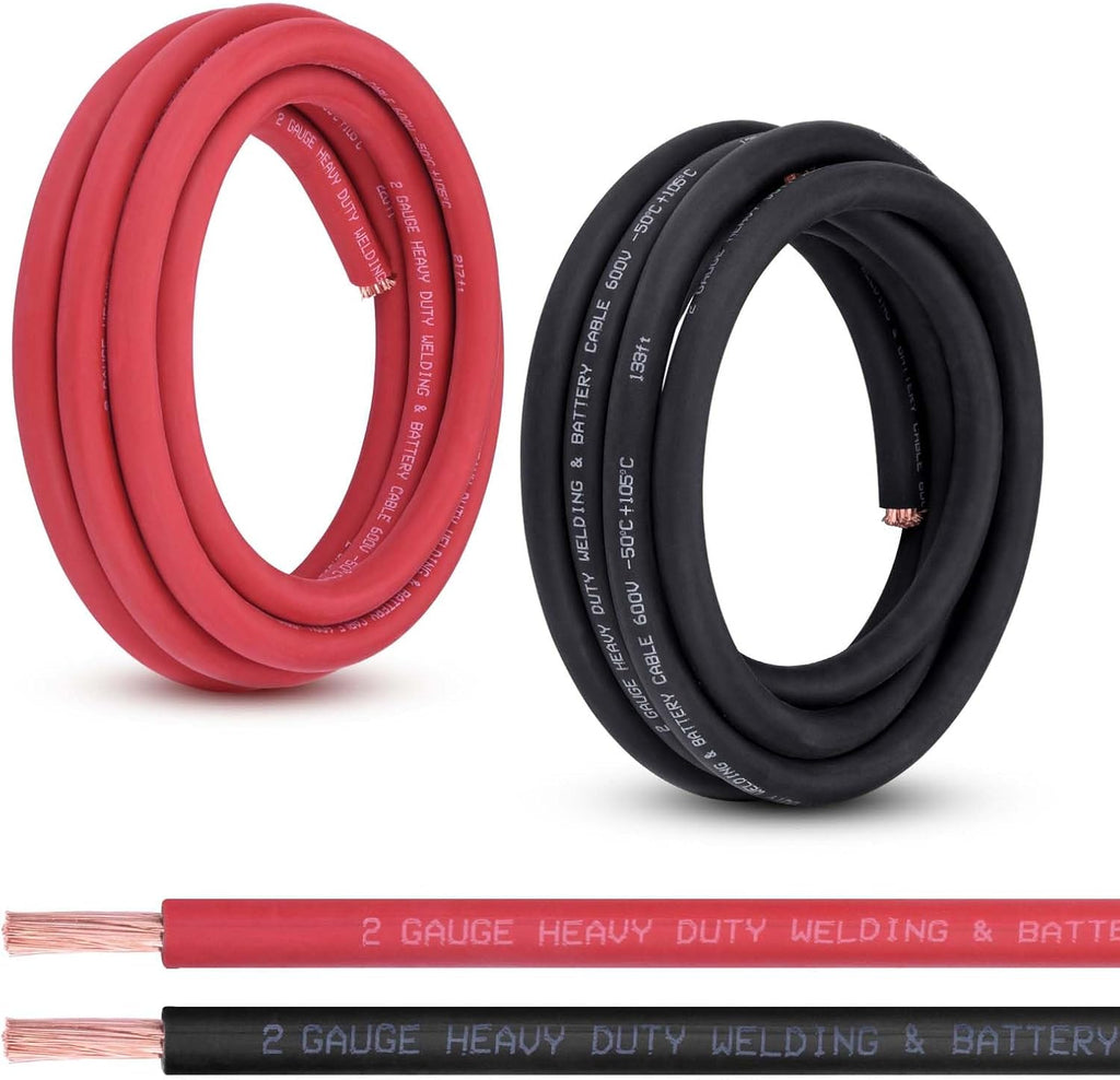 Shirbly 2 Gauge Battery Cable, 10FT Red + 10FT Black 2 AWG Pure Copper Wire