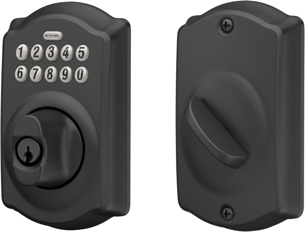 Schlage Electronic Keypad Deadbolt Lock, Camelot Trim, Matte Black