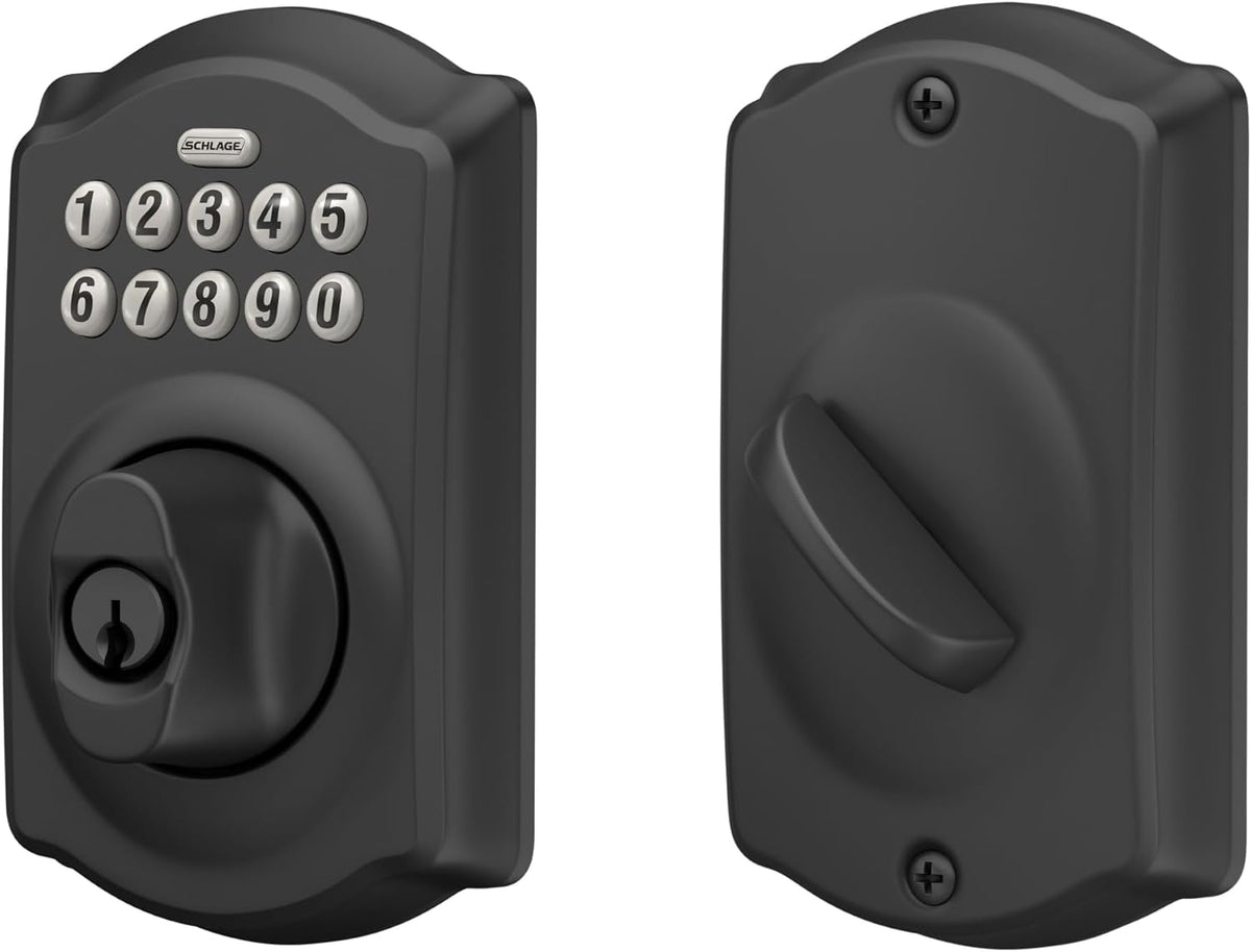Schlage Electronic Keypad Deadbolt Lock, Camelot Trim, Matte Black