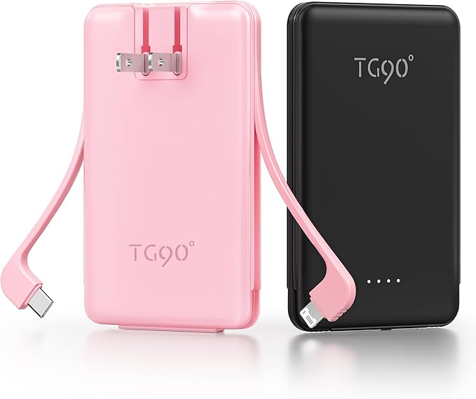 TG90° 2 Pack 5000mAh Portable Charger, Mini Power Bank Built-in Foldable AC