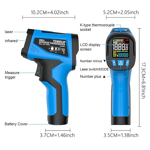 TEMIRUP Infrared Thermometer Temperature Gun -40℉ to 2462℉, 30:1 High Temp