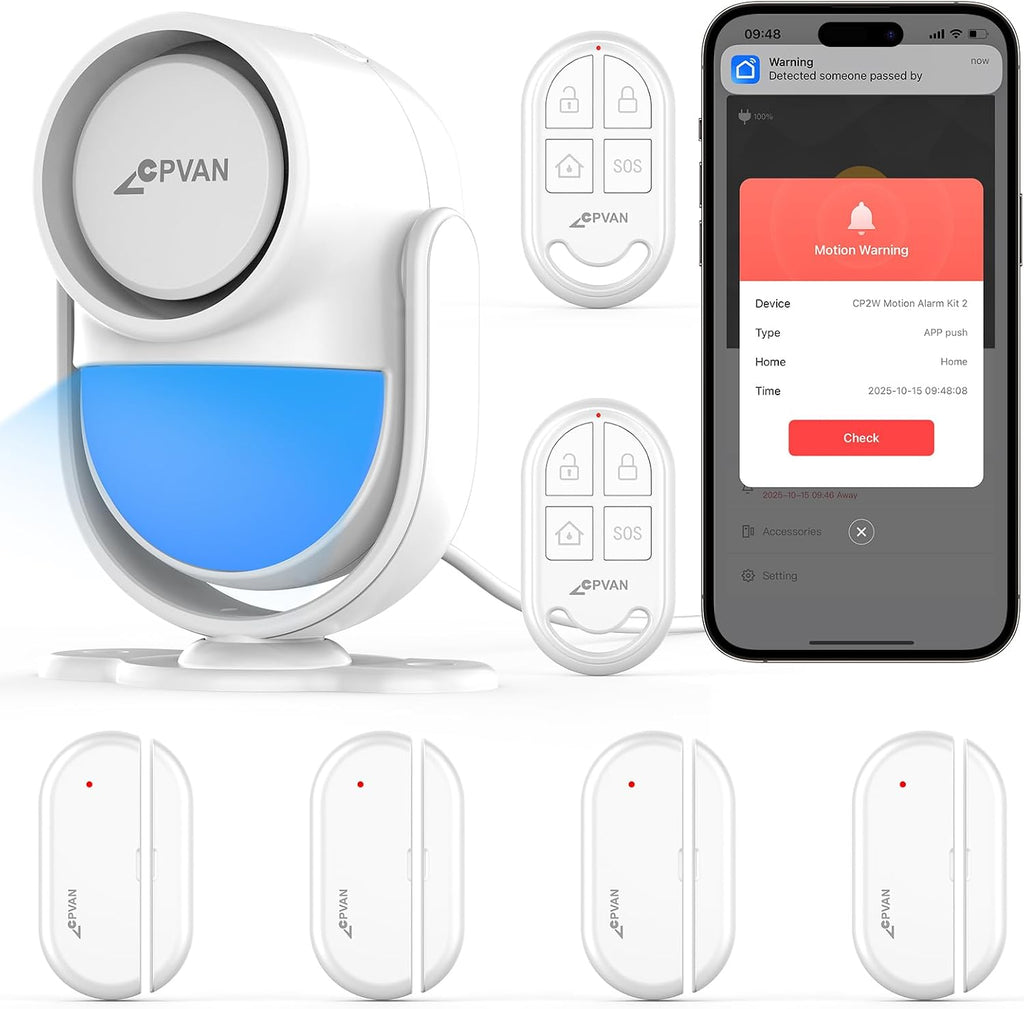 CPVAN WiFi Motion Sensor Alarm, 125dB Wireless DIY Smart PIR Motion Detector