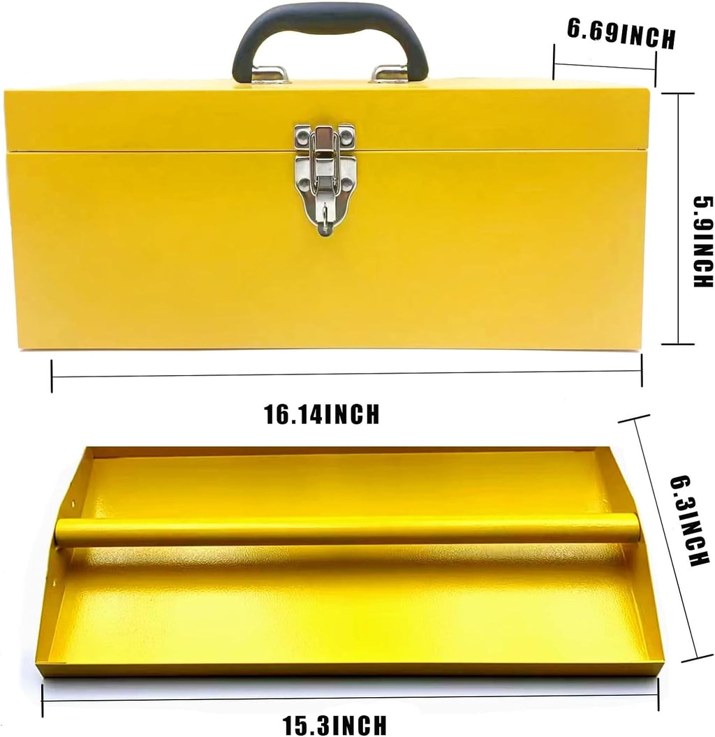 16" large tool box organizer portable metal toolbox, package contents