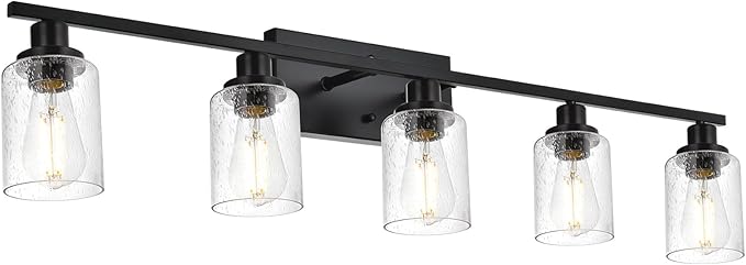 WINSHEN 40 Inches Length Black Bathroom Lighting Fixtures, 5-Light Modern