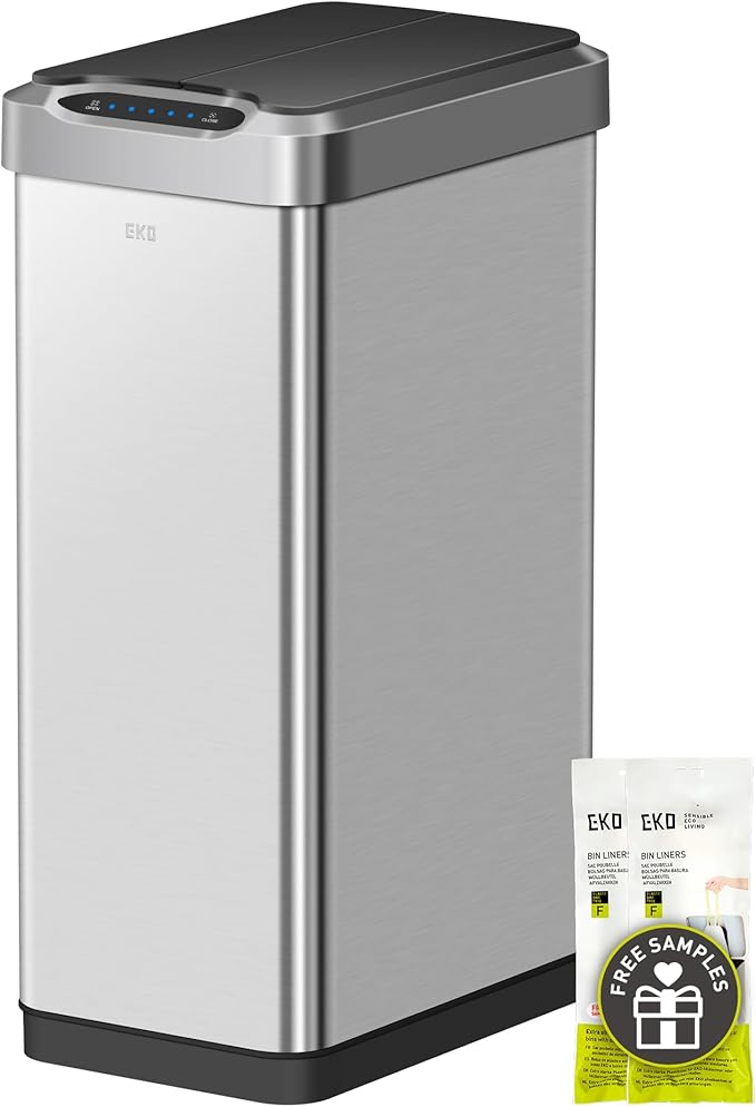 EKO Phantom-T 50 Liter / 13.2 Gallon Vertical Motion Sensor Trash Can, Brushed