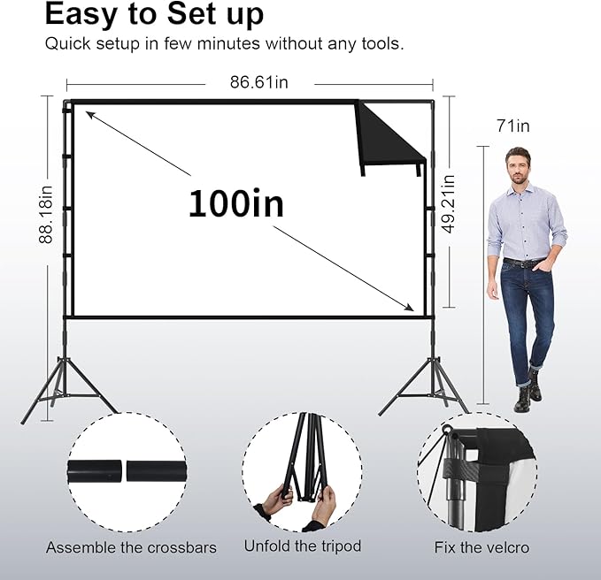 Projector Screen with Stand, TOWOND 100 inch Portable Projector Screen Black