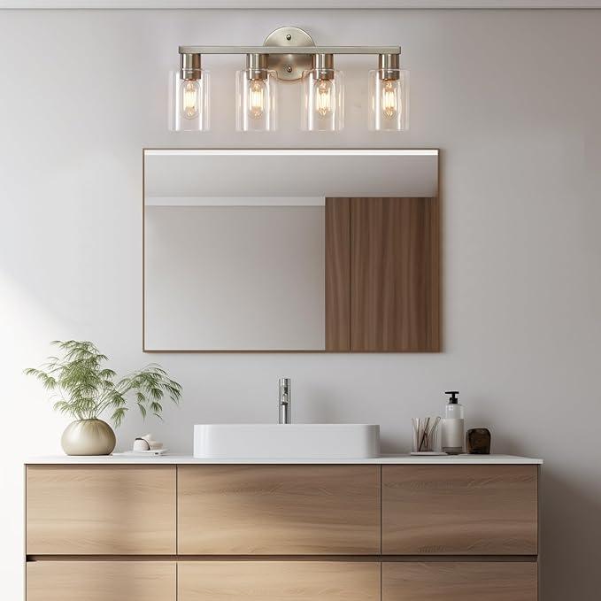 4 Light Bathroom Vanity Light, Brushed Nickel 4-Light Bathroom Light Fixtures
