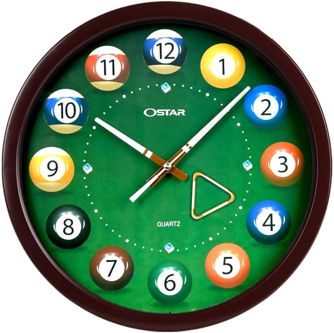 OSTAR Big Large Billiard Pool Ball Wall Clock, Battery Operated, Cue Hand