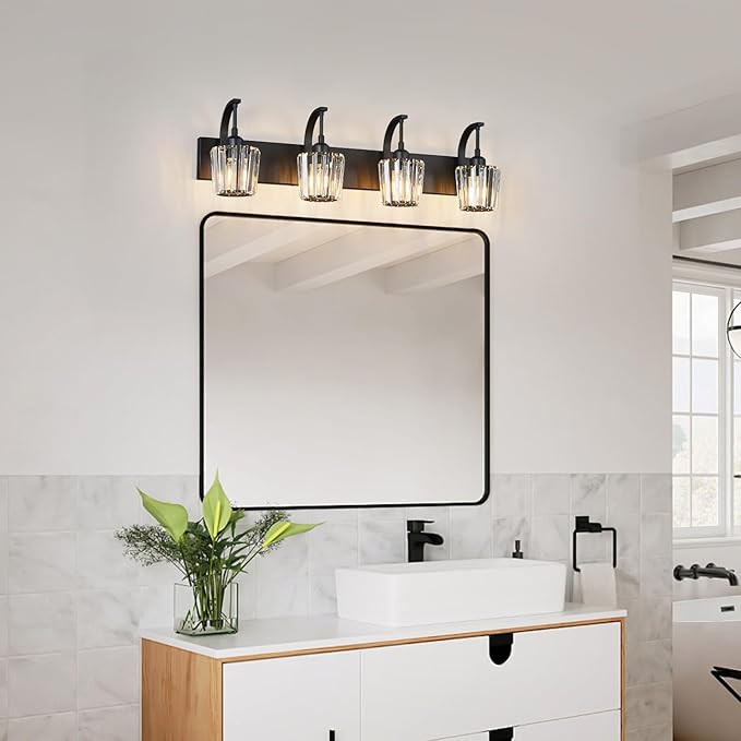 FDPBY Modern Bathroom Vanity Light, 4-Light Black Wall Sconce