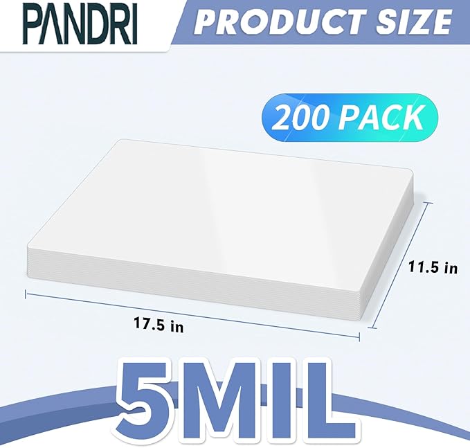 Laminating Sheets, PANDRI 200 Pack 5 Mil Thermal Laminating Pouches Holds 11 x