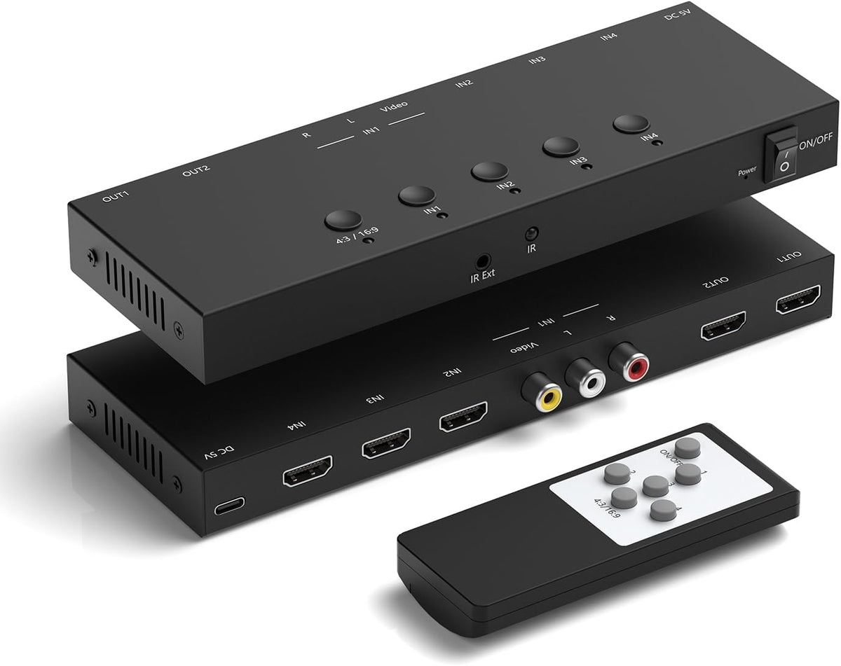 Dingsun 3 Way HDMI 2.0+ RCA to 2 Way HDMI Converter