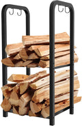 2-Tier Fireplace Firewood Rack Holder for Indoor Outdoor, Small Fire Wood Holder Log Storage Stacker Stand for Patio, Black(Without Wheels)