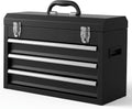 3 Drawer Metal Tool Box, Heavy Duty Steel Tool Chest with Ball Bearing Drawers, Portable Metal Toolbox with EVC Liners and Latches Closure, Powder Coated Tool Storage for Garage, Workbench & Home