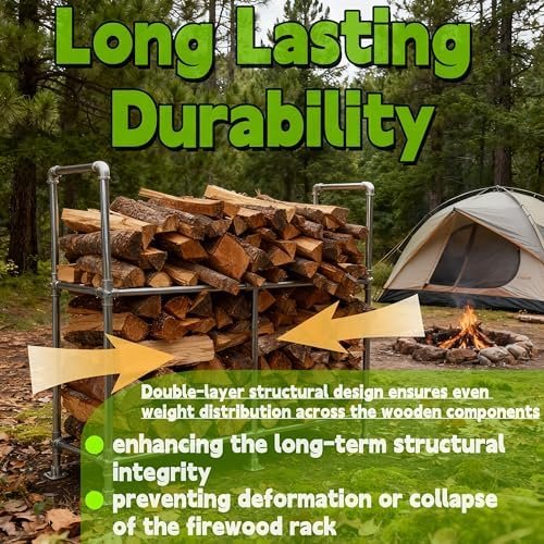 4ft Heavy Duty Firewood Rack Outdoor with Cover,2-Tier,6 Aluminum Base Feet