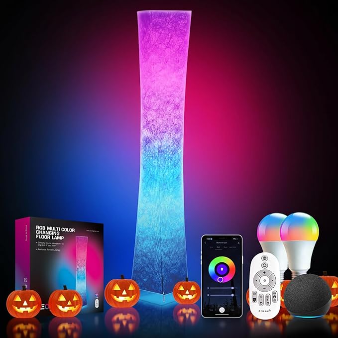 LEONC RGB+CCT Floor Lamp with Remote, 1800lm LED Tuya Smart 9W×2 Bulbs