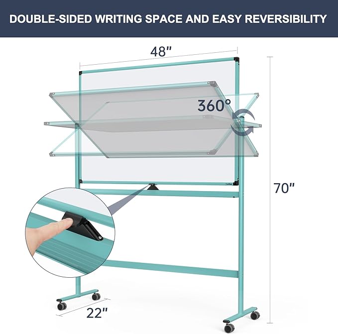 Rolling Whiteboard, 48x32 Inches Dry Erase Board