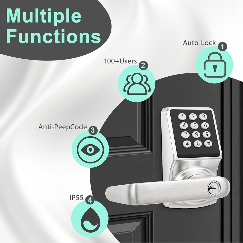 Keyless Entry Door Lock with Keypad, Satin Nickel Finish 1PACK,