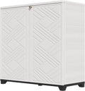 HOMSPARK Indoor/Outdoor Storage Cabinet with Doors and 1 Shelf, 34”x15”x34” HDPE Plastic Storage Box for Patio, Garden, Enterway, Balcony, Multi-Purpose for Daily Tools, White