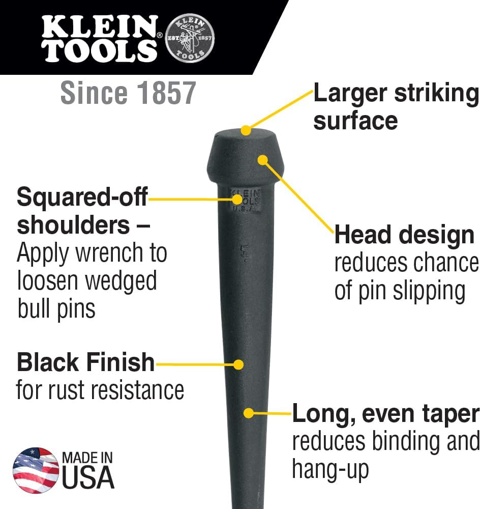 Klein Tools Canvas Bucket with Molded Bottom Holds 75-Pound Load and Klein Tools 1-1/16-Inch Broad-Head Bull Pin Forged from Heat-Treated Steel