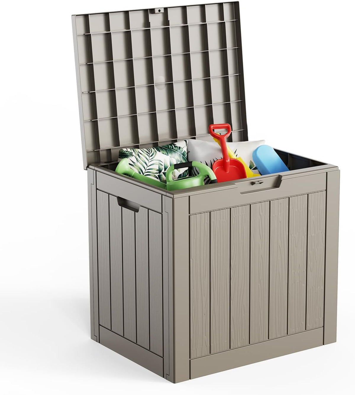 Resin Deck Box Outdoor Storage Box Waterproof for Patio Furniture,Outdoor Cushions,Garden Tools and Pool Supplies (Grey, 35 Gallon)