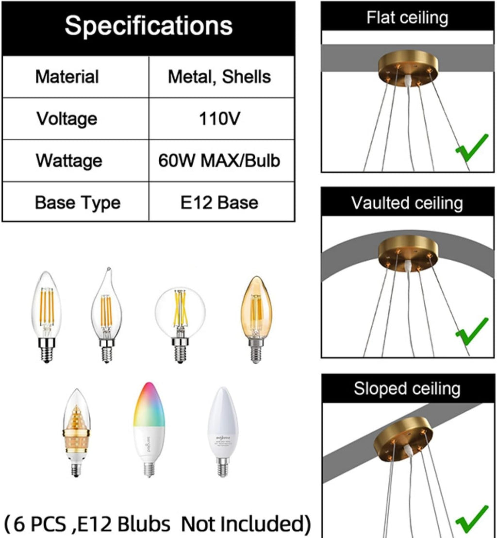 5 Tier Capiz Shell Chandelier, H16'' x D24'' Natural Shell Hanging Ceiling Light Fixtures Seashell Coastal Chandeliers for Living Room(More Additional Shell Parts Included) Gold