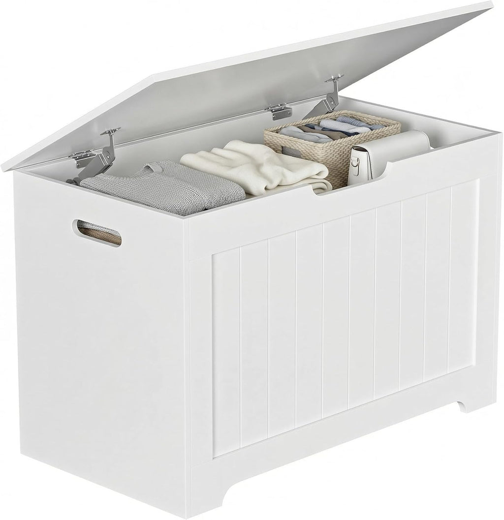 ZenStyle Storage Chest, Wood Storage Bench with 2 Safety Hinges, Storage Trunk Box Bench Entryway Bench for Bedroom and Living Room (White)