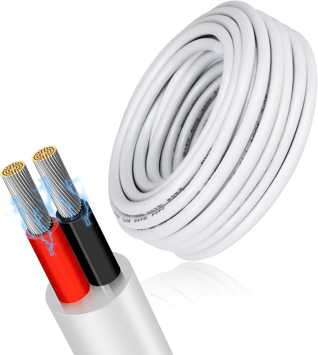18 Gauge 2 Conductor Electrical Wire, 100FT Low Voltage 18/2 Tinned Copper