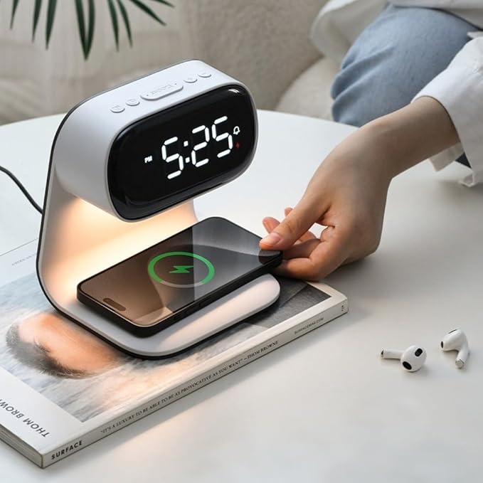 3in1 Multi-Functional Wireless Charging Alarm Clock Smart Night Light Qi
