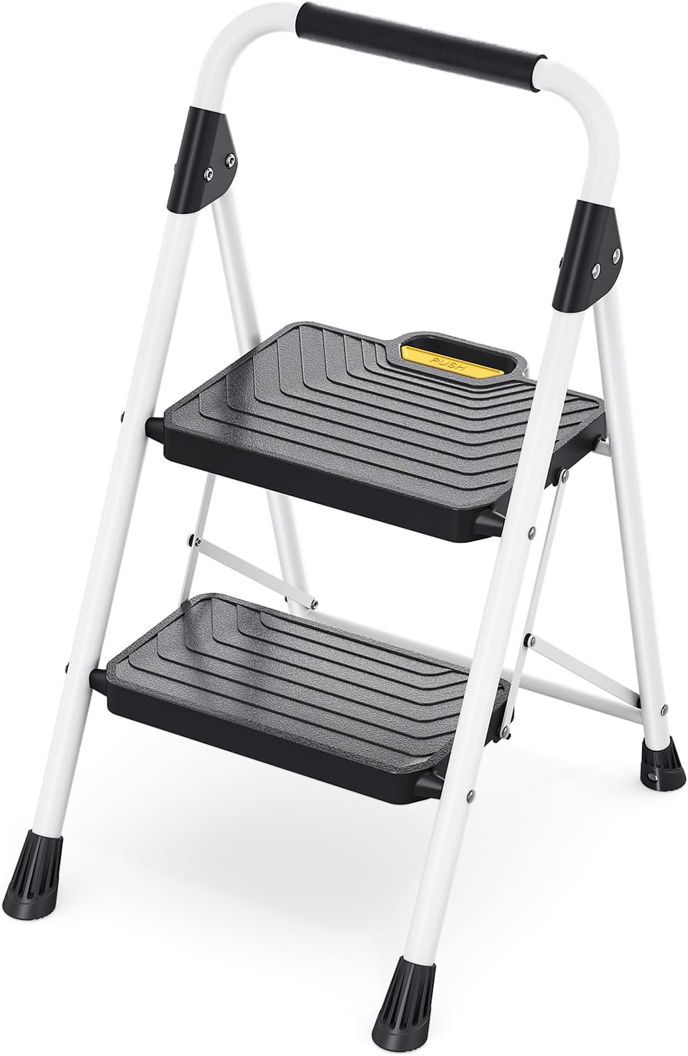 TOOLF 2 Step Ladder, Folding Portable Ladder with Anti-Slip Pedals, White