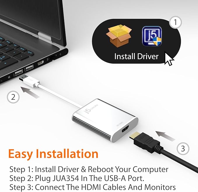 j5create USB 3.0 to 4K HDMI Display Adapter USB 3.0 Male Type-A Connector |
