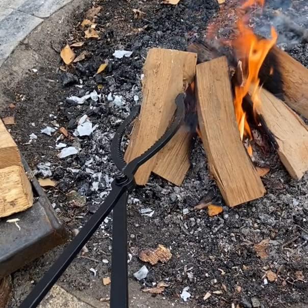 28in firewood tongs and fire poker set wrought, close-up detail